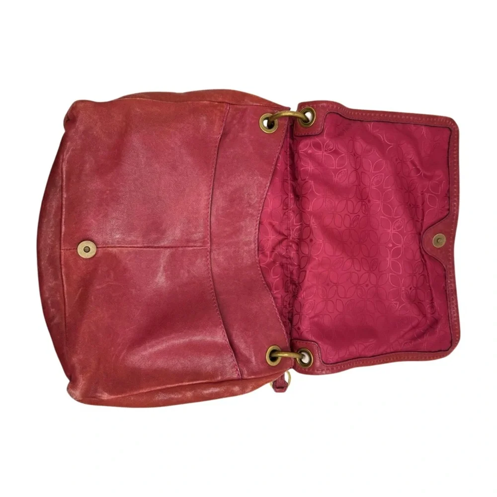 Fossil Red Leather Shoulder Bag Key Charm Vintage Distressed Hobo Purse